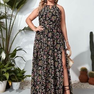 Halter Floral Dress with High Split Size 20 (4x) SHEIN
